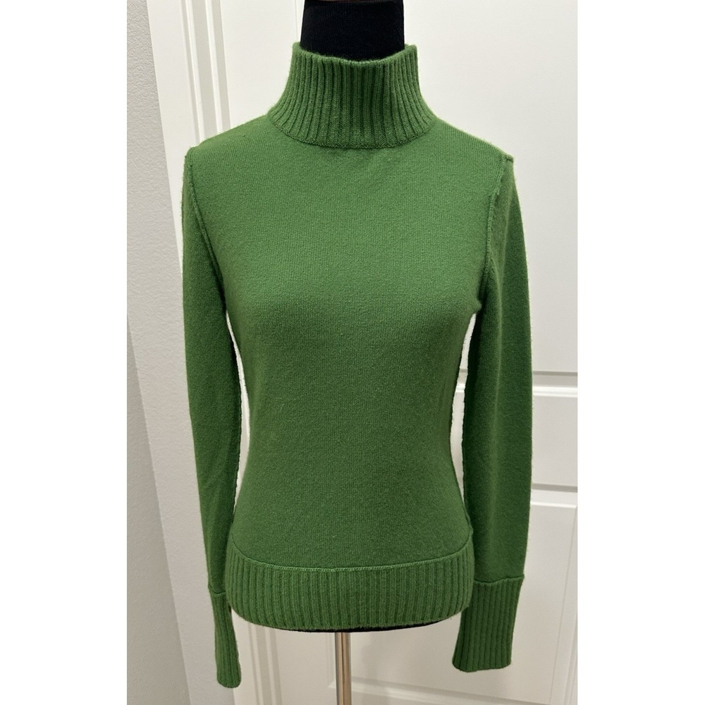 VINCE I Green Cashmere T-neck Sweater Ribbing Snaps on Sleeves Sz M Slim Fit
